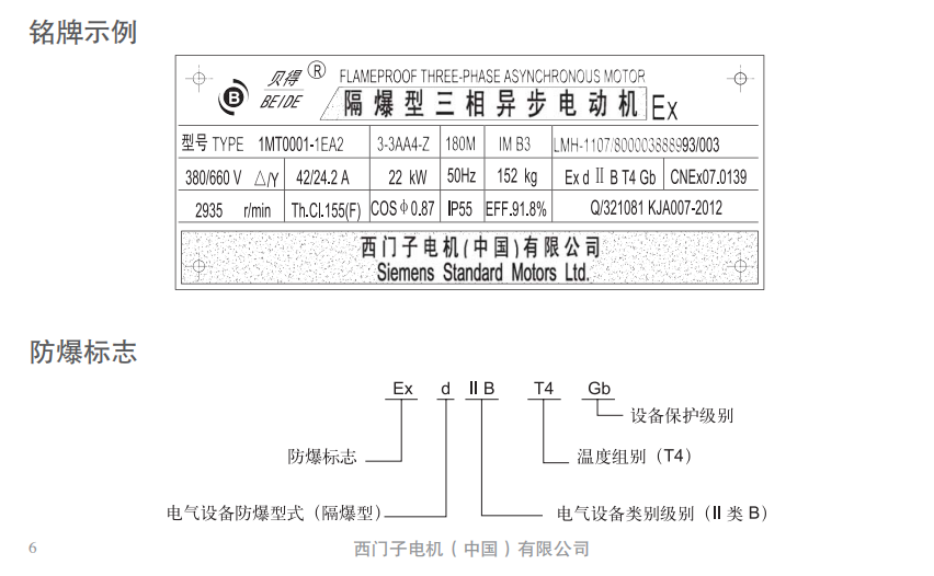 1MT0001 西门子贝得高压防爆三相异步电机防爆标志